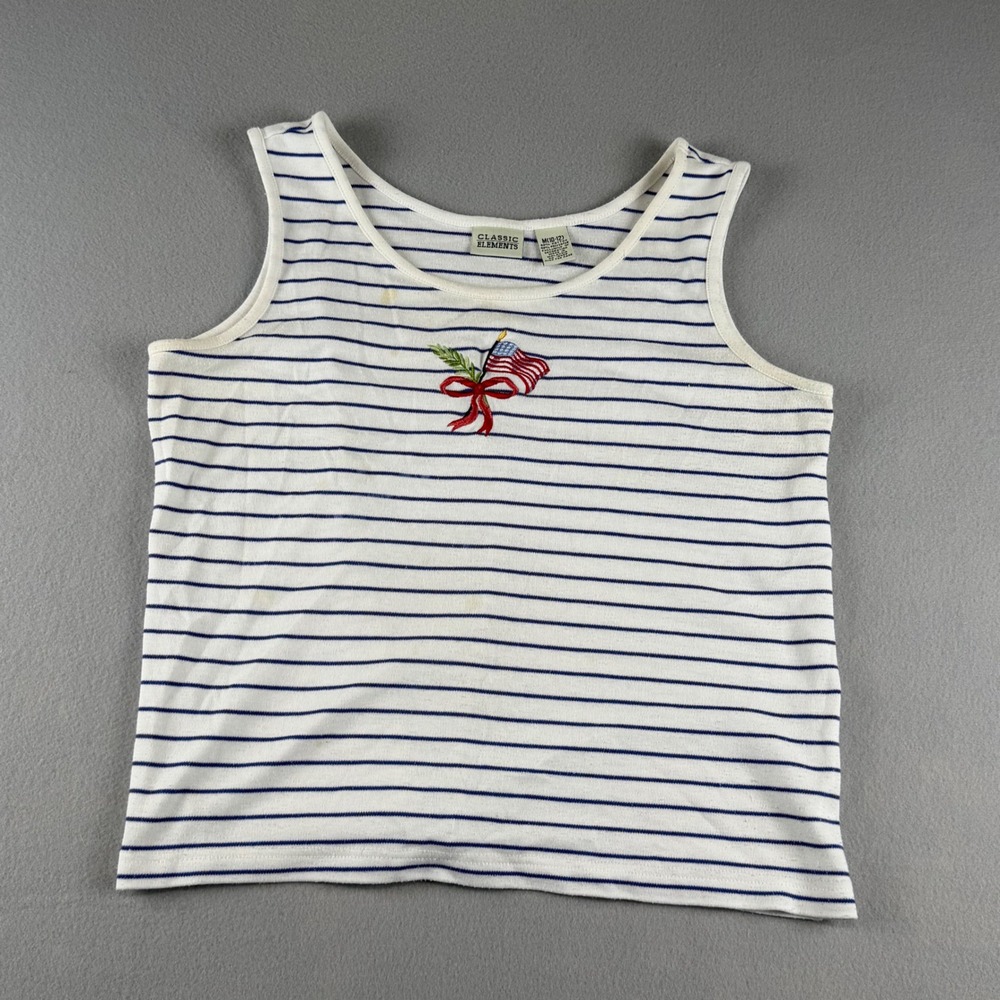 Classic Elements Womens M Tank Top Blue American Flag Patriotic